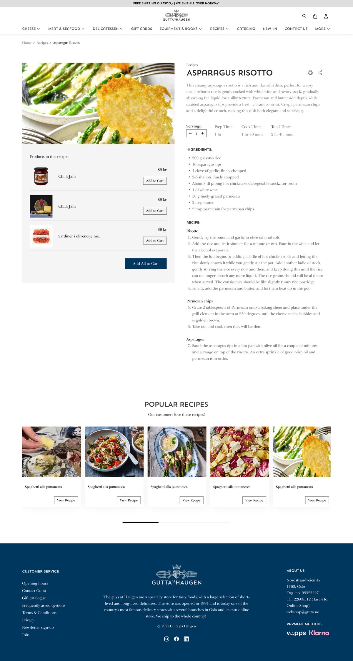 Recipe page with shoppable ingredients