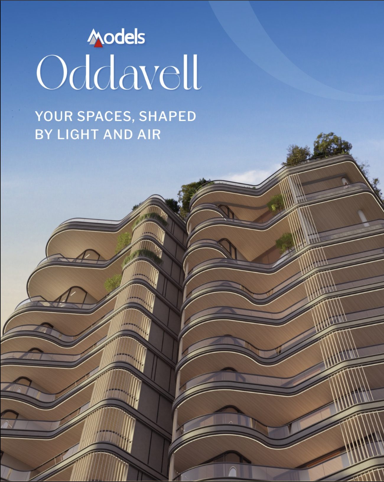 Post 1 — Your Spaces, Shaped by Light and Air. Low-angle façade crop against a graded sky.